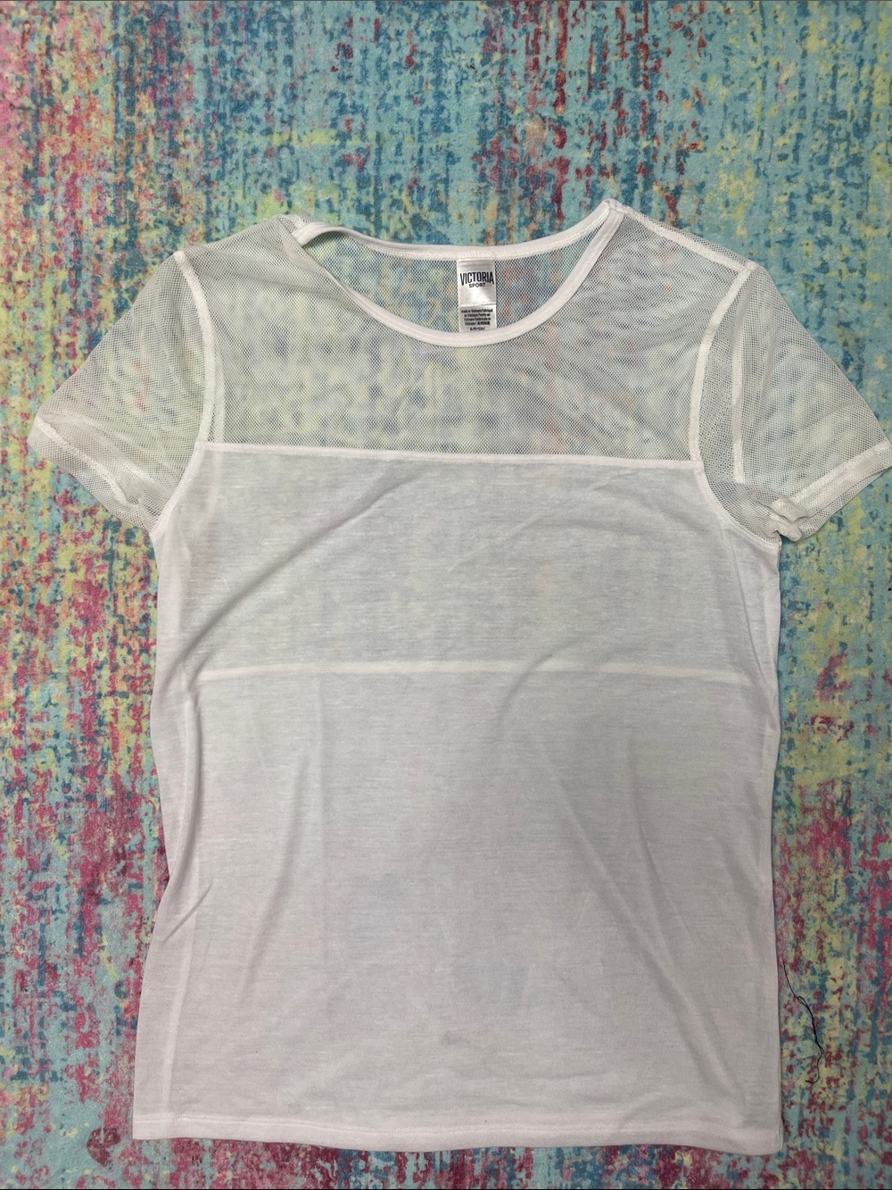 Victoria's Secret White Sheer Paneled Short Sleeve Tee